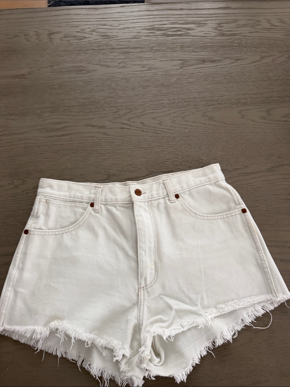 Wrangler White Frayed Hem High-Rise Denim Shorts